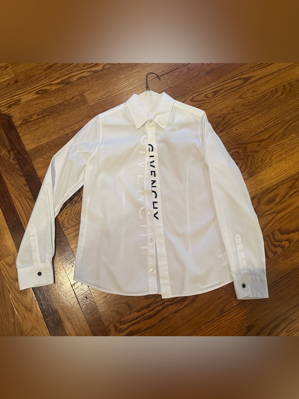 Givenchy Boys White Button-Down Shirt with Vertical Logo Size 12